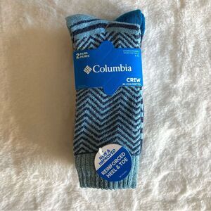 Women’s Columbia 2 Pair Crew Socks Blue Chevron NWT Recycled Cotton Cushion